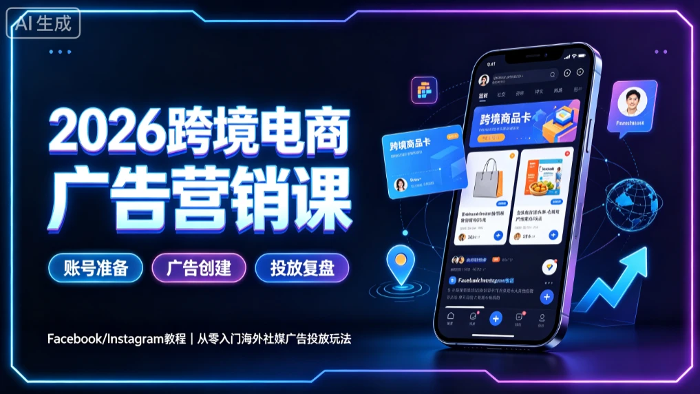 【精】2026跨境电商广告营销课，Facebook/Instagram教程，从零入门海外社媒广告投放玩法 - 创业吧创业吧,副业网,副业项目,网创项目,创业项目,赚钱平台,免费项目分享,手机搬砖,无货源电商,抖音工具箱,搬砖项目,网络赚钱,AI短剧,AI动漫制作创业吧