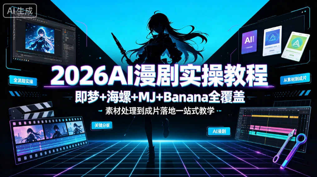 【精】卓奇Ai漫剧实操教学，即梦+海螺+MJ+Banana全覆盖，素材处理到成片落地一站式教学 - 创业吧创业吧,副业网,副业项目,网创项目,创业项目,赚钱平台,免费项目分享,手机搬砖,无货源电商,抖音工具箱,搬砖项目,网络赚钱,AI短剧,AI动漫制作创业吧