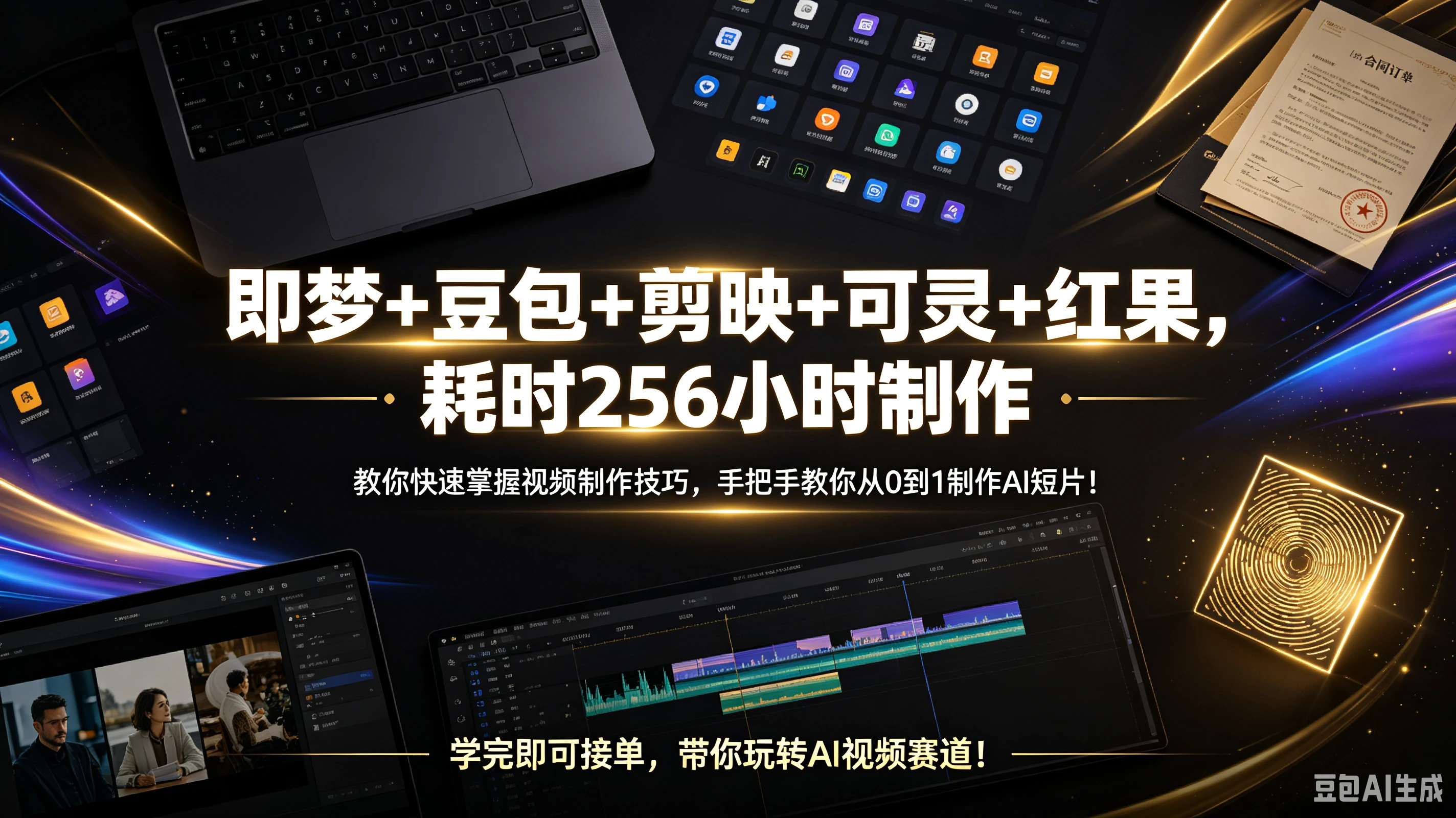 【精】即梦+豆包+剪映+可灵+红果，耗时256小时制作，教你快速掌握视频制作技巧，手把手教你从0到1制作AI短片！学完即可接单，带你玩转AI视频赛道！创业吧,副业网,副业项目,网创项目,创业项目,赚钱平台,免费项目分享,手机搬砖,无货源电商,抖音工具箱,搬砖项目,网络赚钱,AI短剧,AI动漫制作创业吧
