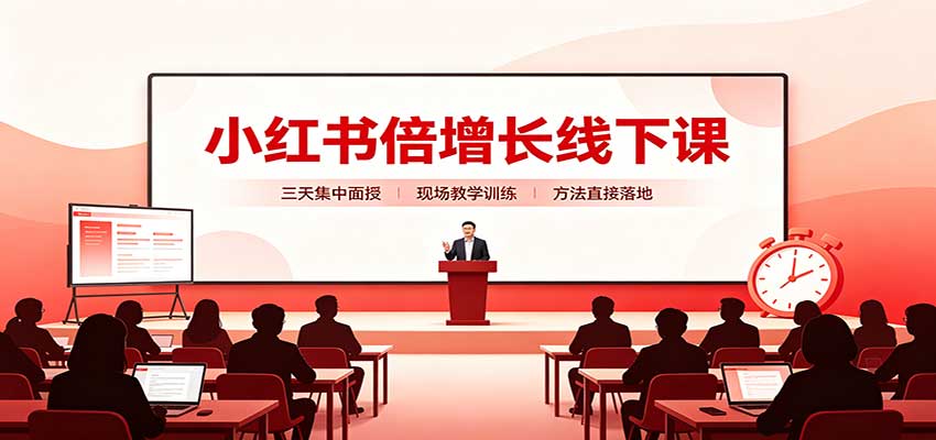 小红书倍增长线下课：三天集中面授，拆解选品、素材制作与起号全链路创业吧,副业网,副业项目,网创项目,创业项目,赚钱平台,免费项目分享,手机搬砖,无货源电商,抖音工具箱,搬砖项目,网络赚钱,AI短剧,AI动漫制作创业吧