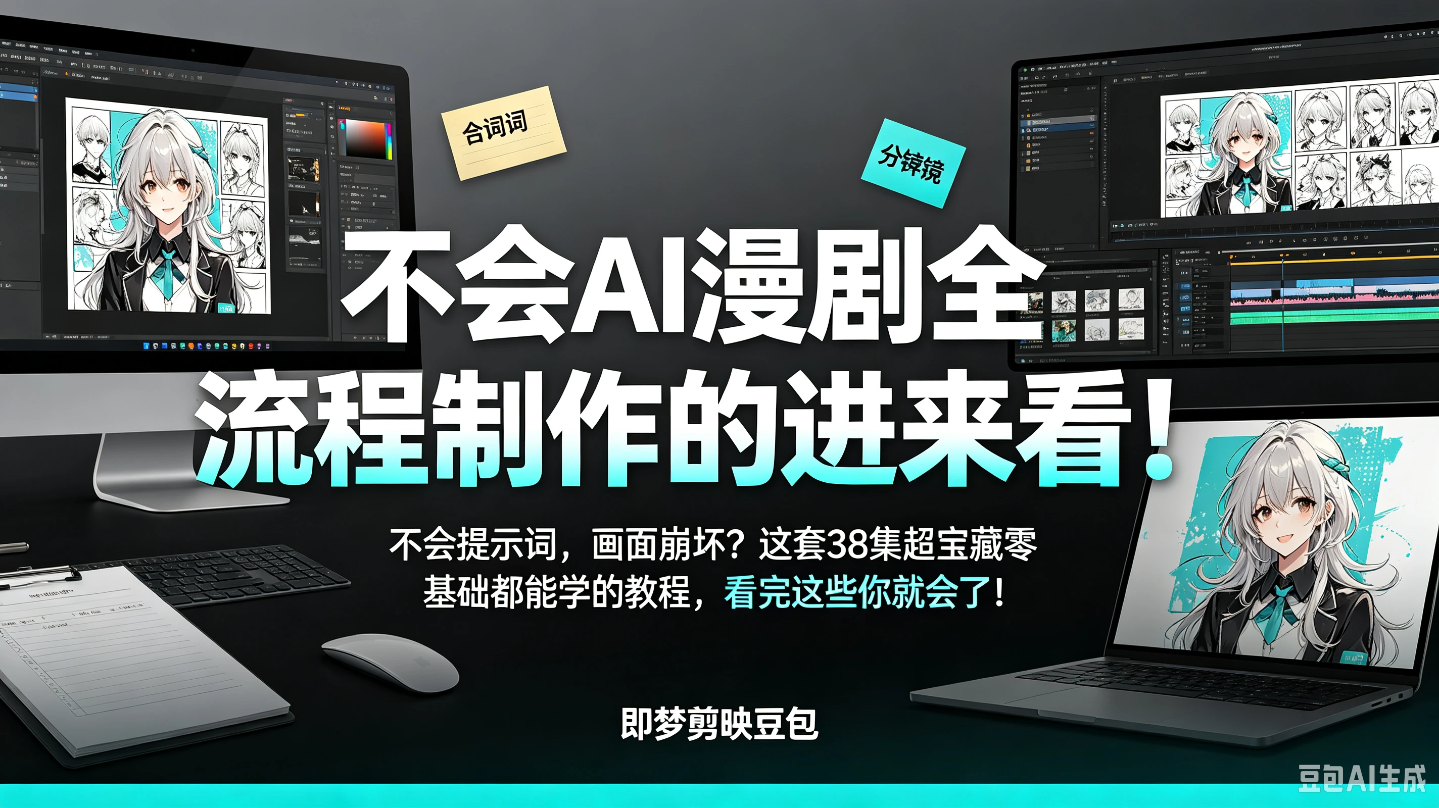 【精】不会AI漫剧全流程制作的进来看！不会提示词，画面崩坏？这套38集超宝藏零基础都能学的教程，看完这些你就会了！即梦剪映豆包创业吧,副业网,副业项目,网创项目,创业项目,赚钱平台,免费项目分享,手机搬砖,无货源电商,抖音工具箱,搬砖项目,网络赚钱,AI短剧,AI动漫制作创业吧