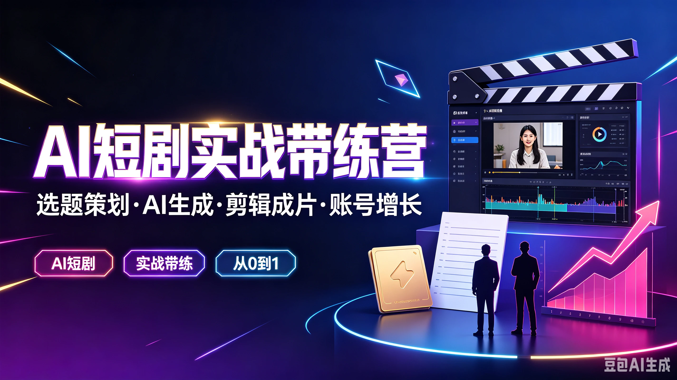 【精】AI短剧实战带练营，选题策划·AI生成·剪辑成片·账号增长，AI短剧、实战带练、从O到1创业吧,副业网,副业项目,网创项目,创业项目,赚钱平台,免费项目分享,手机搬砖,无货源电商,抖音工具箱,搬砖项目,网络赚钱,AI短剧,AI动漫制作创业吧