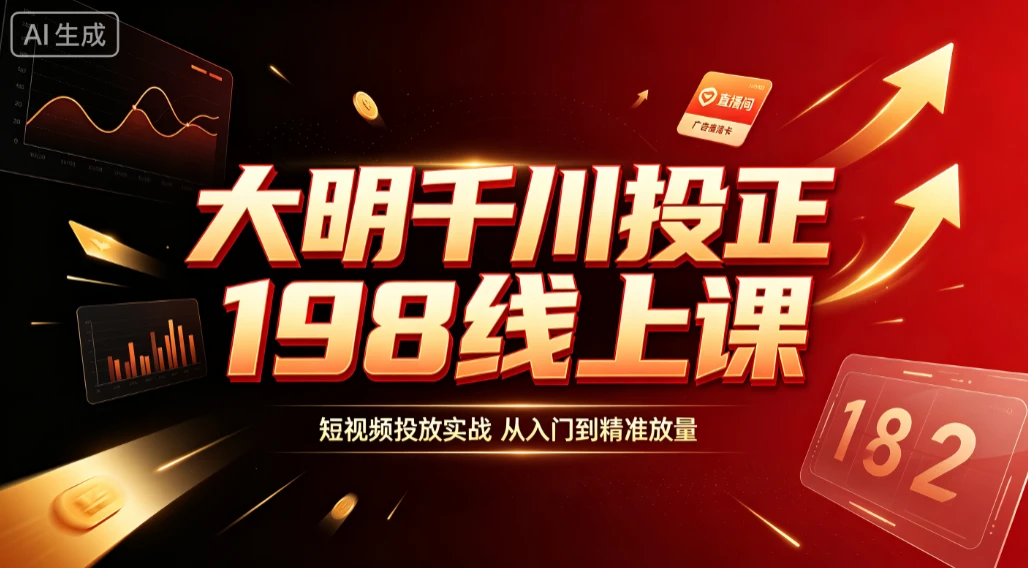 【精】大明千川投正198线上课，短视频投放实战，从入门到精准放量创业吧,副业网,副业项目,网创项目,创业项目,赚钱平台,免费项目分享,手机搬砖,无货源电商,抖音工具箱,搬砖项目,网络赚钱,AI短剧,AI动漫制作创业吧