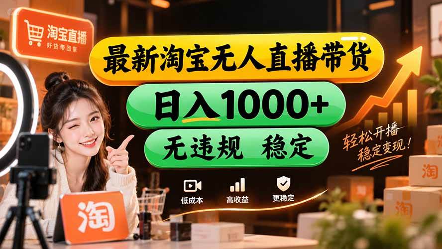 (20453期)【新技术】淘宝无人直播,独家,日入2K+,无封号,可矩阵,长期稳定创业吧,副业网,副业项目,网创项目,创业项目,赚钱平台,免费项目分享,手机搬砖,无货源电商,抖音工具箱,搬砖项目,网络赚钱,AI短剧,AI动漫制作创业吧