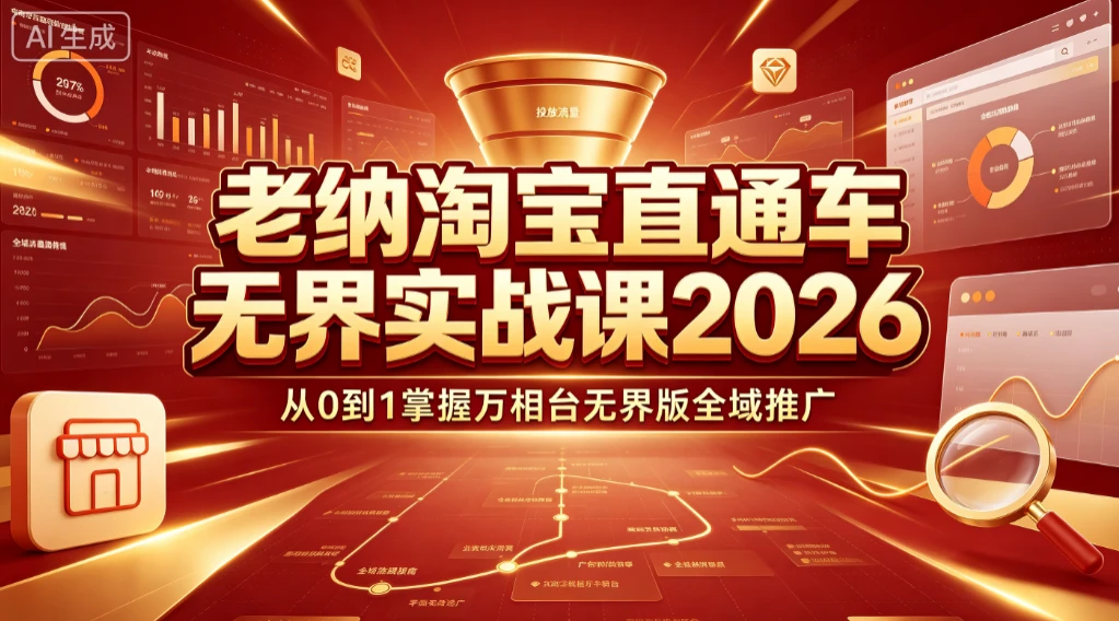 【精】老纳淘宝直通车无界实战课2026：从0到1掌握万相台无界版全域推广创业吧,副业网,副业项目,网创项目,创业项目,赚钱平台,免费项目分享,手机搬砖,无货源电商,抖音工具箱,搬砖项目,网络赚钱,AI短剧,AI动漫制作创业吧