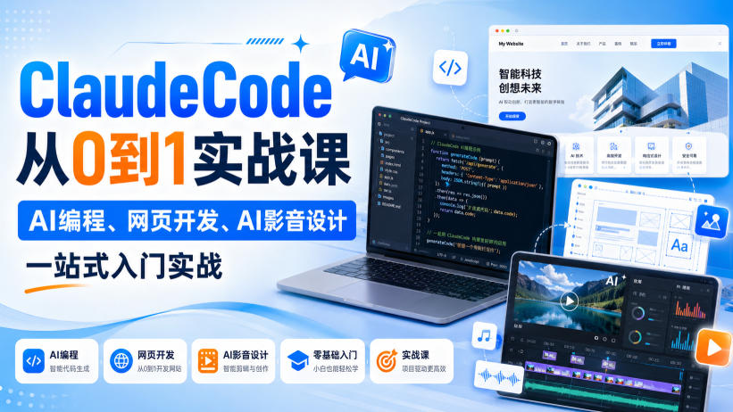 【精】Claude Code从0到1实战课,AI编程、网页开发、AI影音设计一站式入门实战(更新)创业吧,副业网,副业项目,网创项目,创业项目,赚钱平台,免费项目分享,手机搬砖,无货源电商,抖音工具箱,搬砖项目,网络赚钱,AI短剧,AI动漫制作创业吧