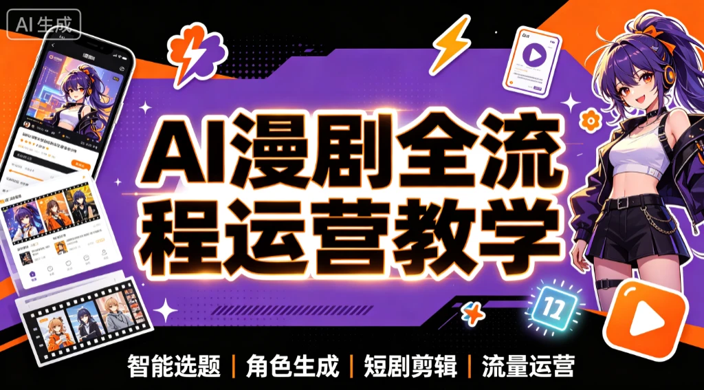 【精】AI漫剧全流程运营教学，从选题策划到账号增长，AI漫剧实战训练创业吧,副业网,副业项目,网创项目,创业项目,赚钱平台,免费项目分享,手机搬砖,无货源电商,抖音工具箱,搬砖项目,网络赚钱,AI短剧,AI动漫制作创业吧