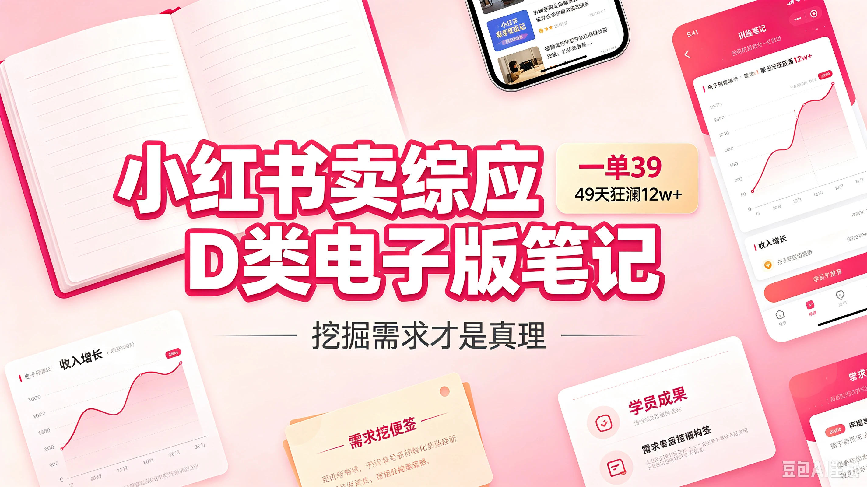 小红书卖综应D类电子版笔记，一单39，49天狂澜12w+，挖掘需求才是真理创业吧,副业网,副业项目,网创项目,创业项目,赚钱平台,免费项目分享,手机搬砖,无货源电商,抖音工具箱,搬砖项目,网络赚钱,AI短剧,AI动漫制作创业吧