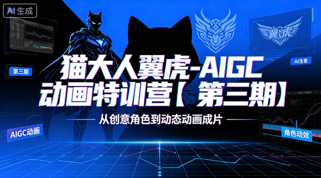 【精】猫大人翼虎-AIGC动画特训营【第三期】从创意角色到动态动画成片创业吧,副业网,副业项目,网创项目,创业项目,赚钱平台,免费项目分享,手机搬砖,无货源电商,抖音工具箱,搬砖项目,网络赚钱,AI短剧,AI动漫制作创业吧