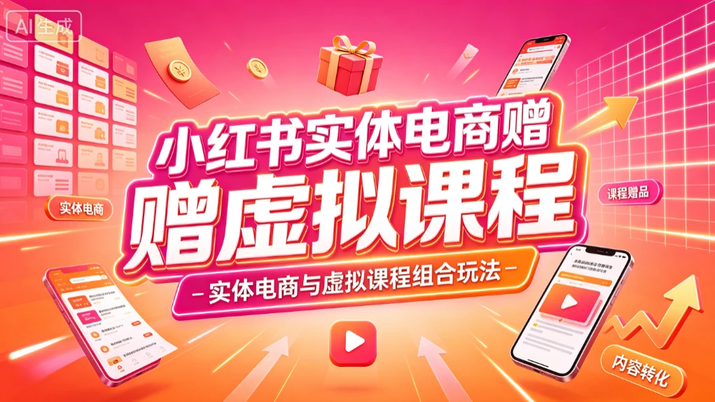 【精】小红书实体电商，实体电商增长玩法 搭配虚拟课程权益（赠虚拟课程）创业吧,副业网,副业项目,网创项目,创业项目,赚钱平台,免费项目分享,手机搬砖,无货源电商,抖音工具箱,搬砖项目,网络赚钱,AI短剧,AI动漫制作创业吧